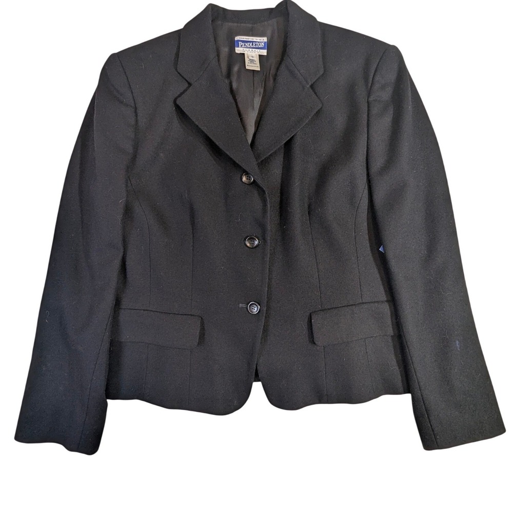 Pendleton Classic Blazer Women's 12 Black Virgin Wool 3-Button‎ READ